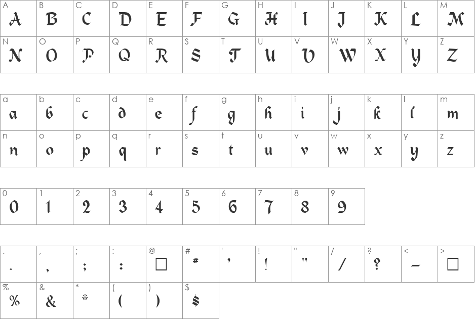 HEIDELA font character map preview