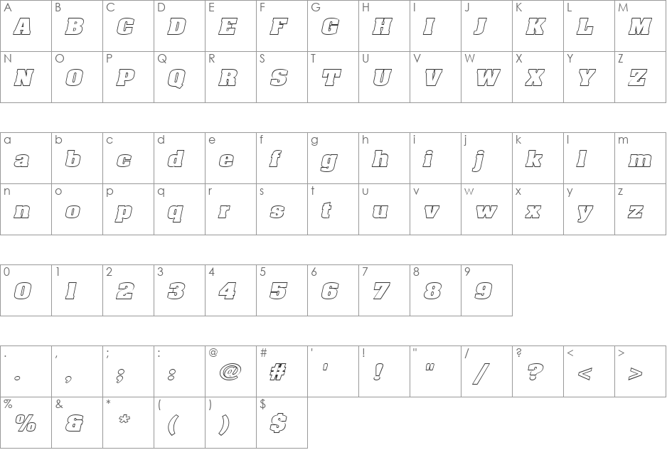 Heidelberg-Hollow-Extended font character map preview