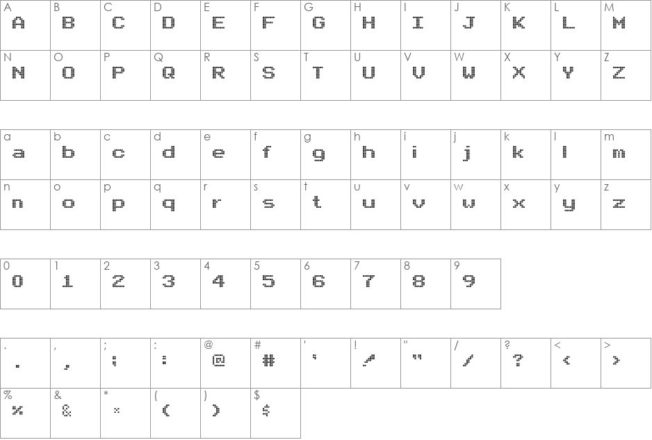 Arcade font character map preview