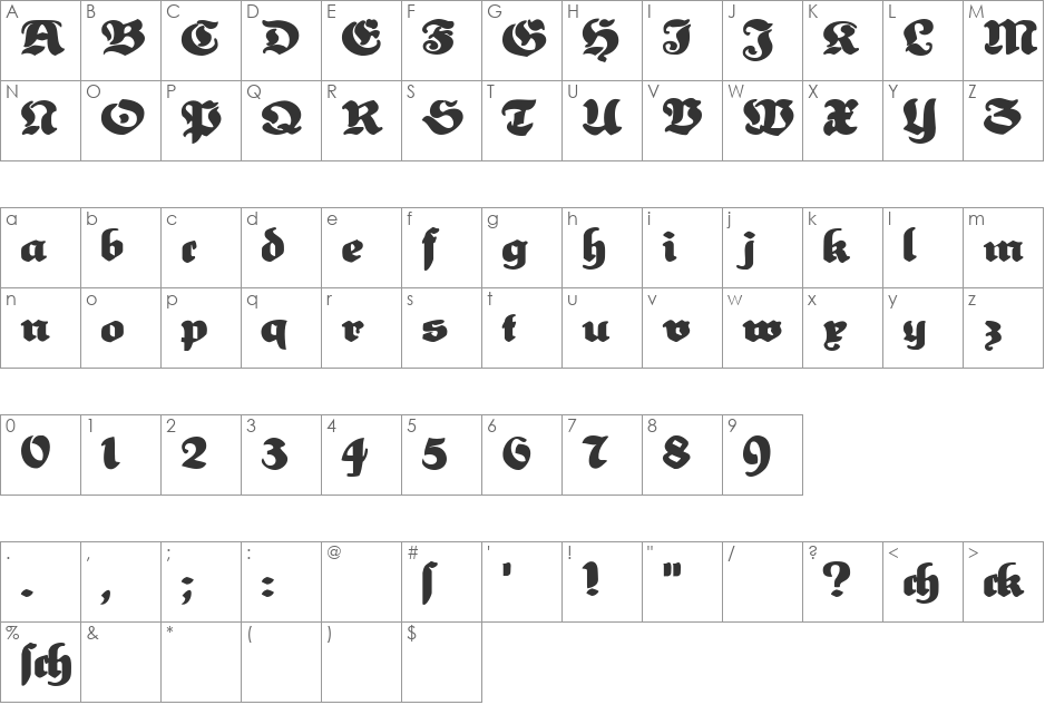 Heimat font character map preview