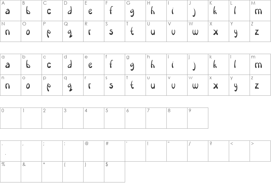 Heirloom font character map preview