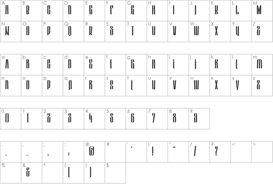 Hektor font character map preview