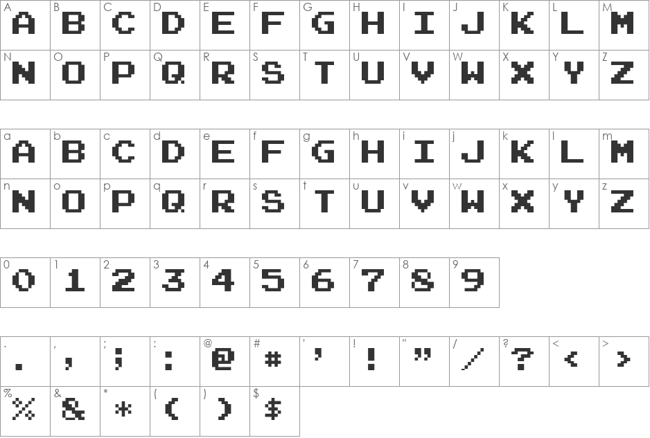 Arcade font character map preview