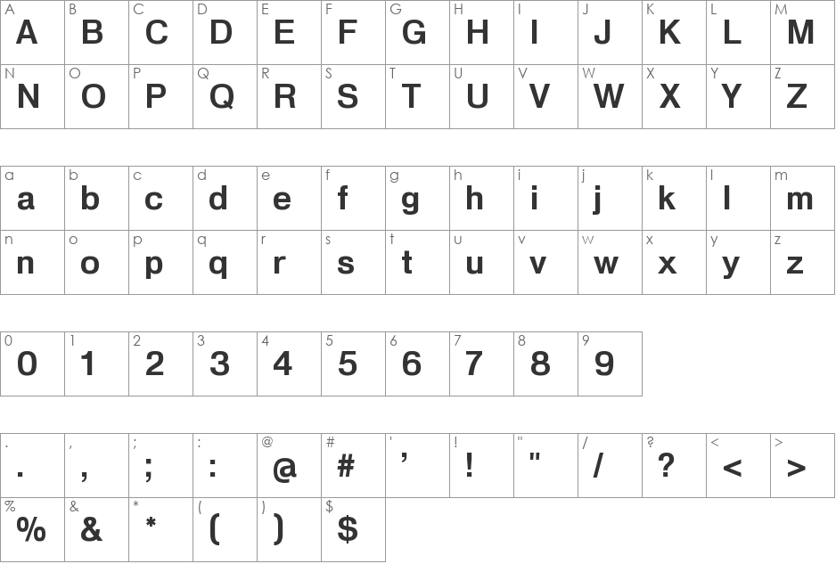 HeldustryFT font character map preview