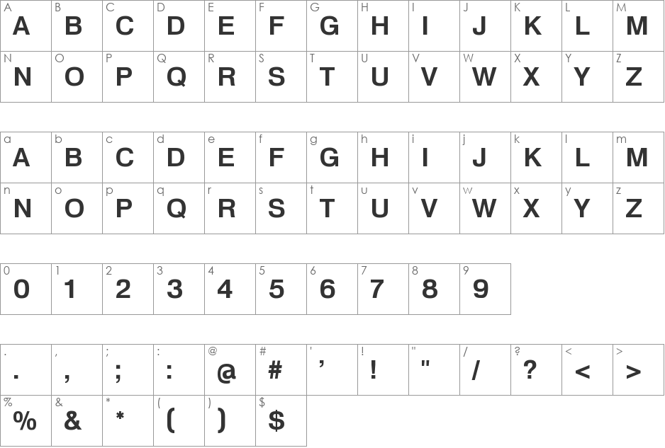 HeldustryFTVBasic font character map preview