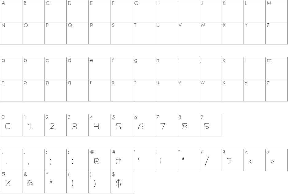 Helem font character map preview