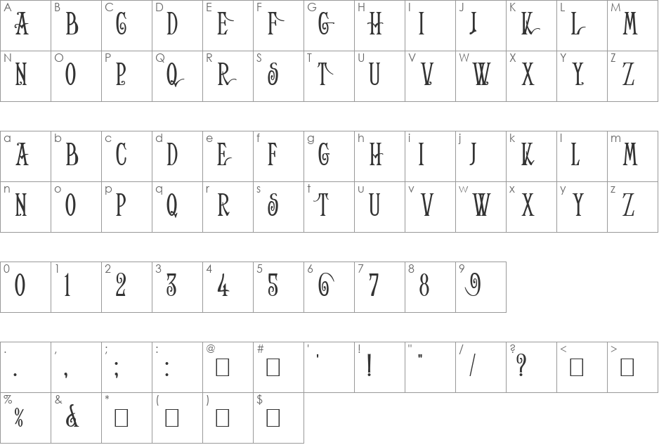 Helena-Wide font character map preview