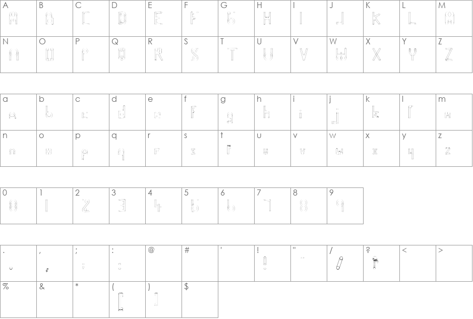 HelenBrown Outline font character map preview