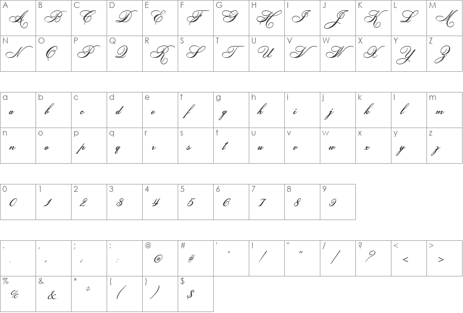 Helinda Rook font character map preview