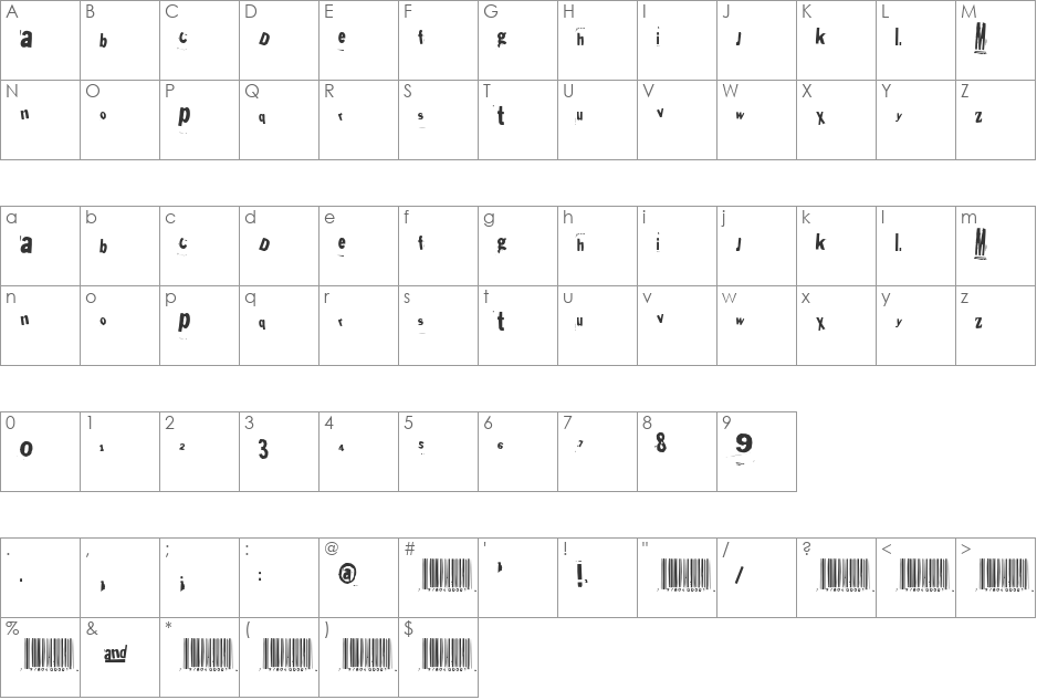 Heliosphan font character map preview