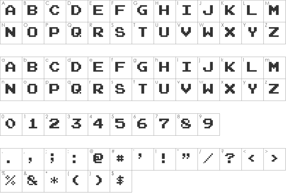 Arcade Normal font character map preview