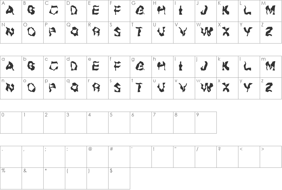 Hellacious Migraine font character map preview