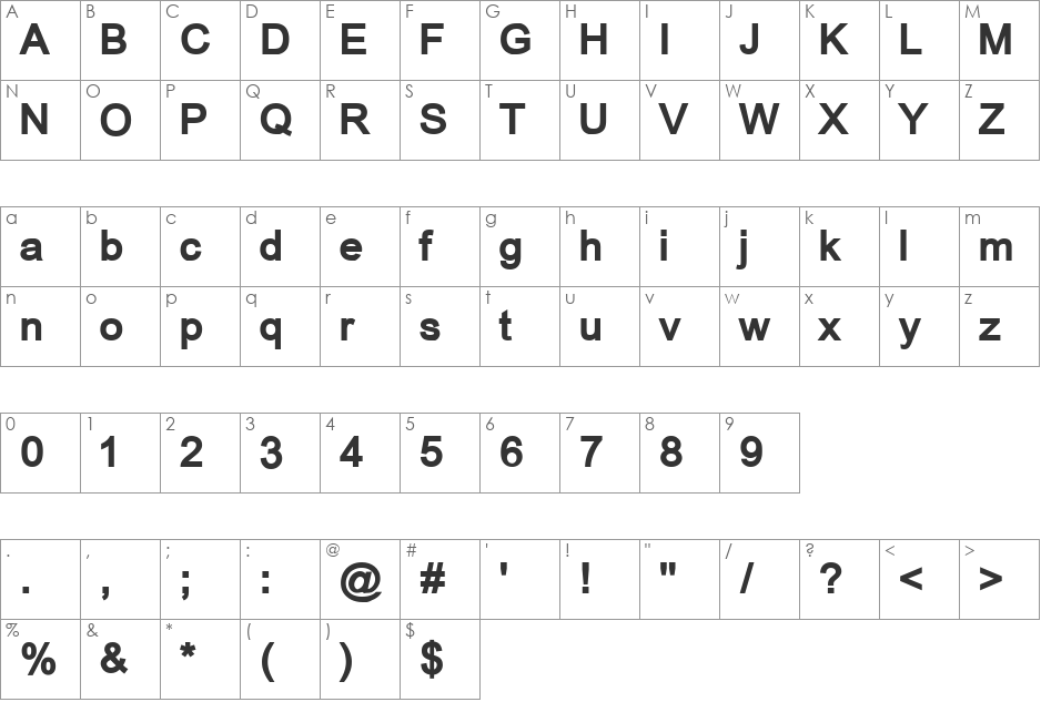 HellasArial font character map preview