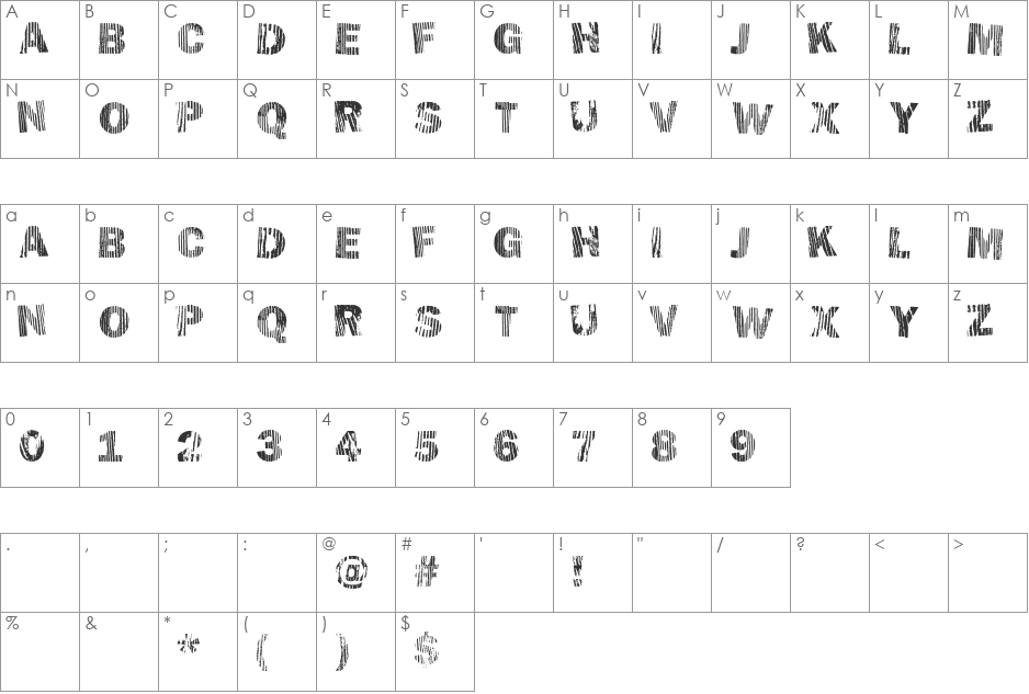 Hellawood font character map preview