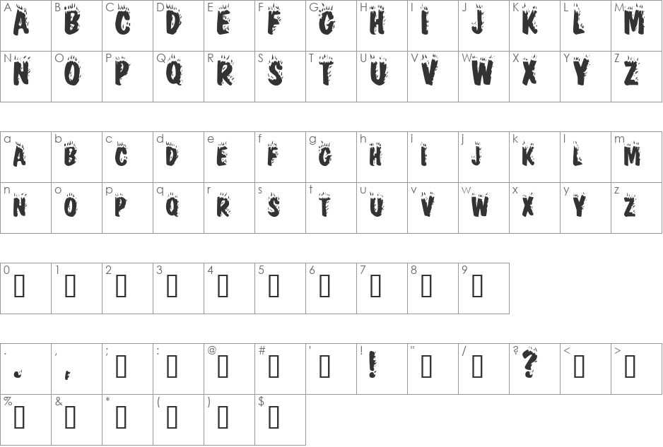 Hellfire font character map preview