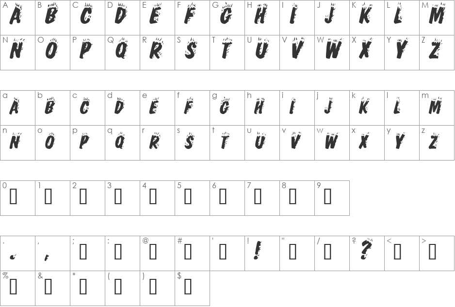 Hellfire font character map preview