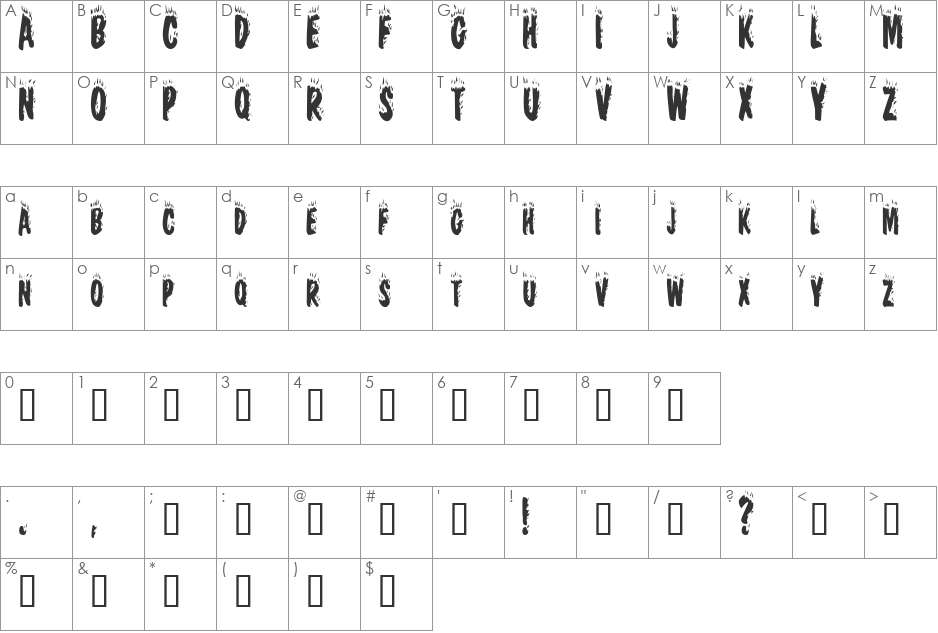 HellfireCondensed font character map preview
