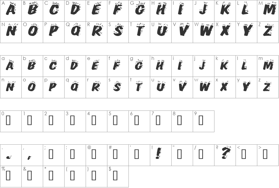 HellfireExtended font character map preview