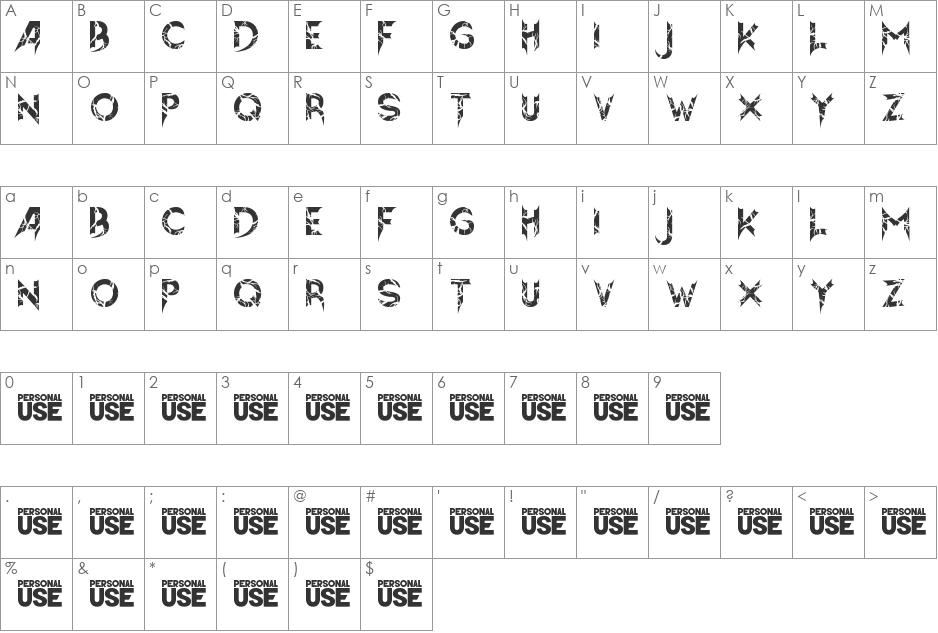 Hellion font character map preview