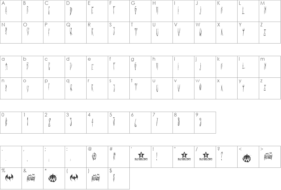 HELLO WEEN FONT font character map preview