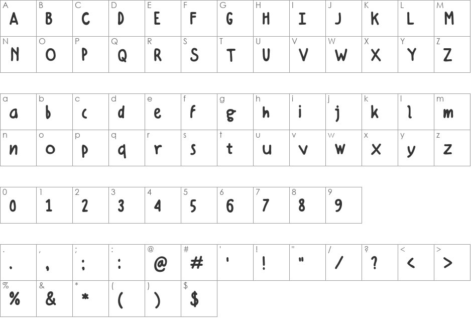 Hellotosca 026 font character map preview