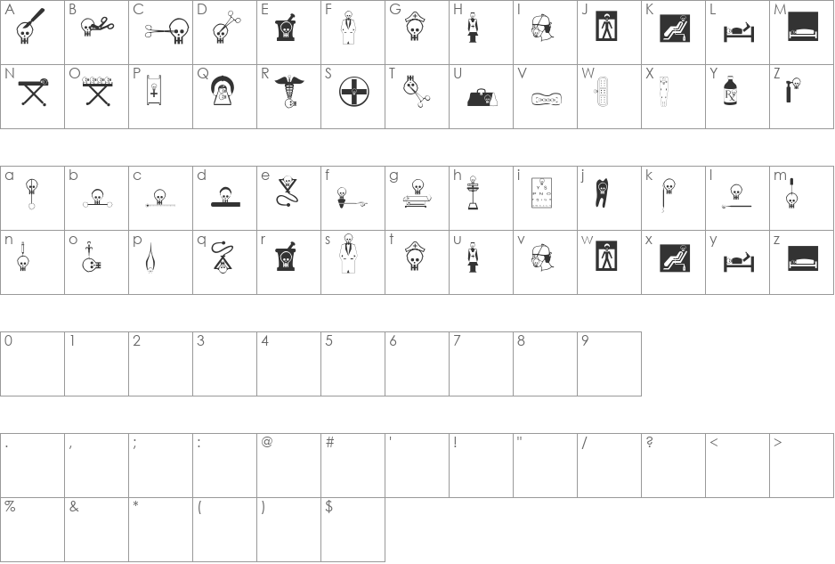 HelloViennaMacabre font character map preview