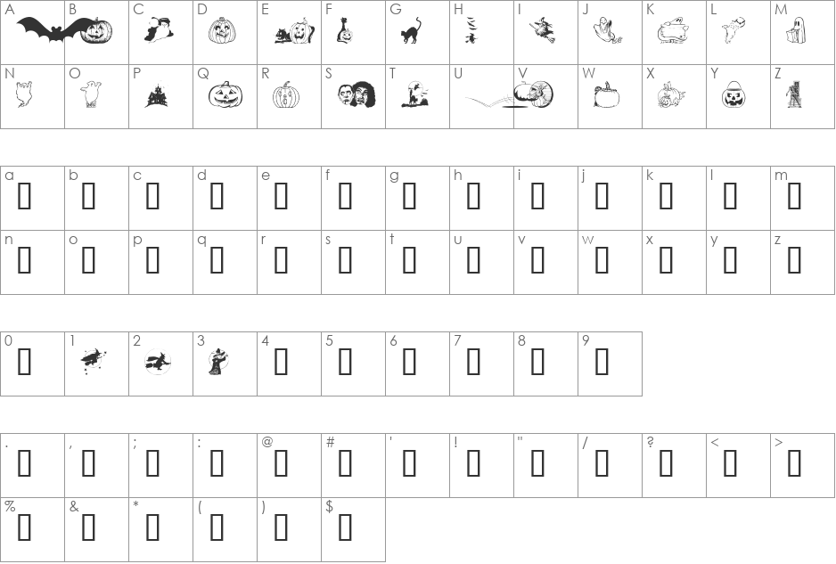 Helloween font character map preview