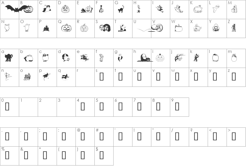 Helloween version 2 font character map preview