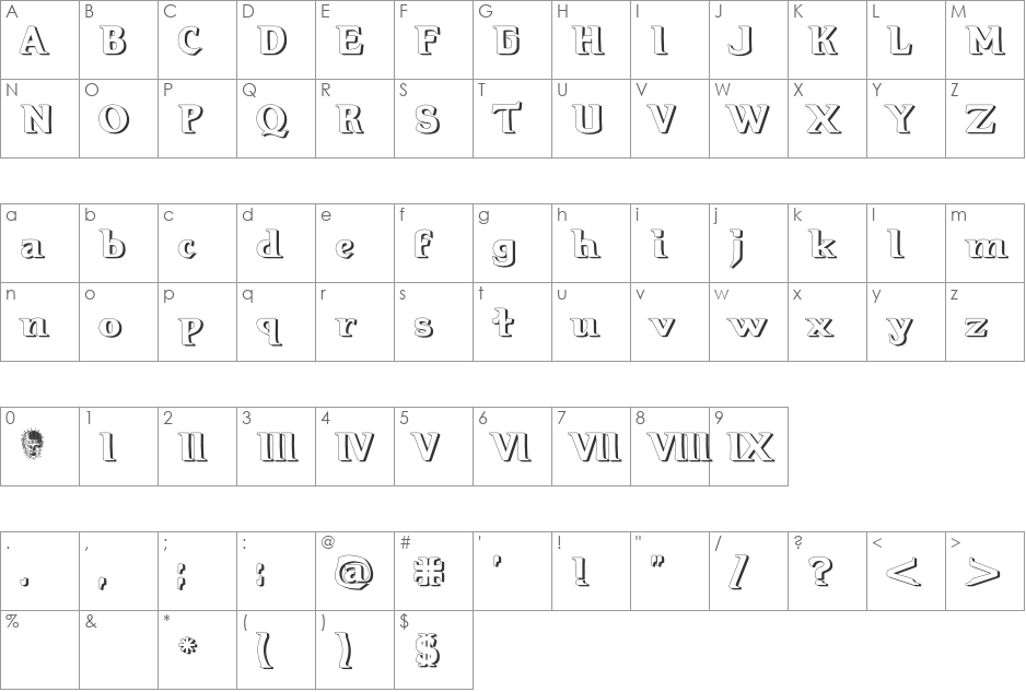 Hellraiser3 Shadow font character map preview