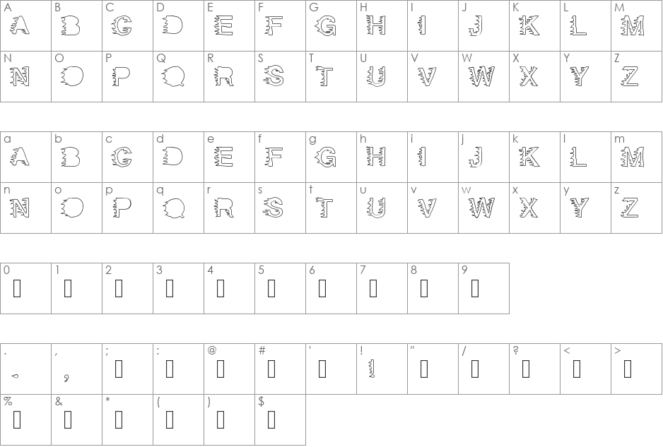 HellYeah font character map preview