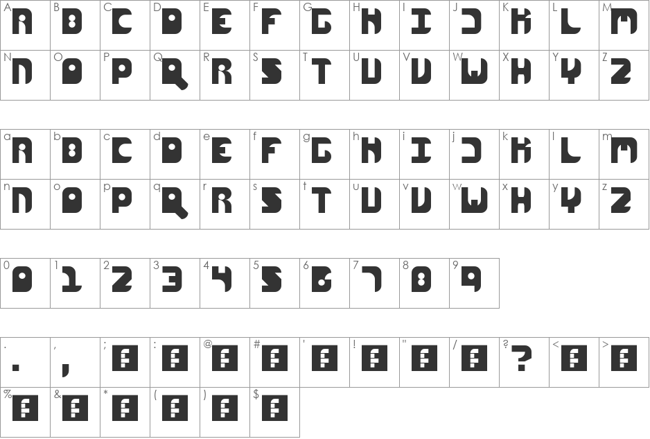 Arcadia font character map preview