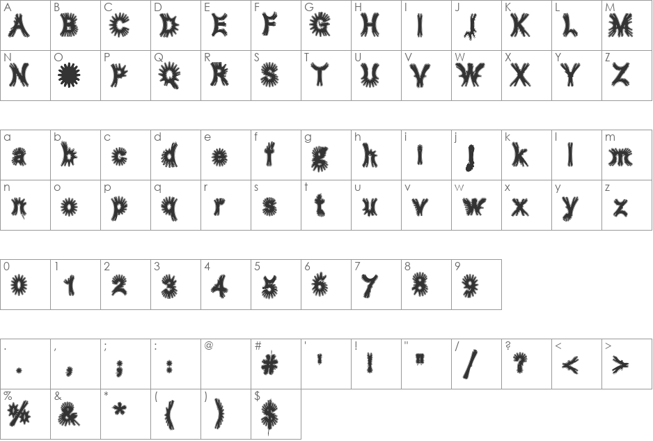 helvari font character map preview