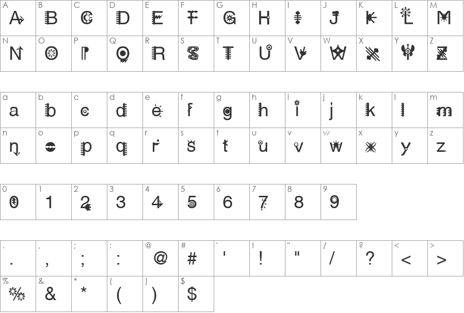 HelvAssim font character map preview