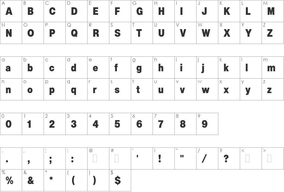 Helvetica Bold Condensed font character map preview