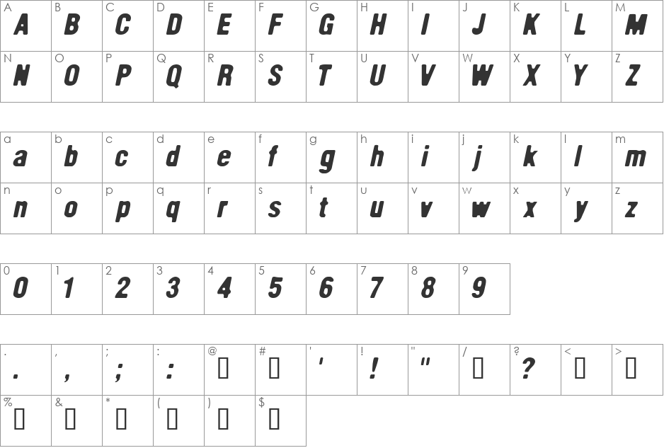 Helvetica Condensed font character map preview