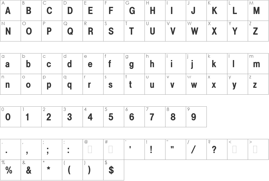 Helvetica Medium Condensed font character map preview