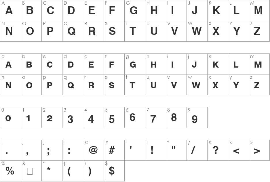 Helvetica SC font character map preview