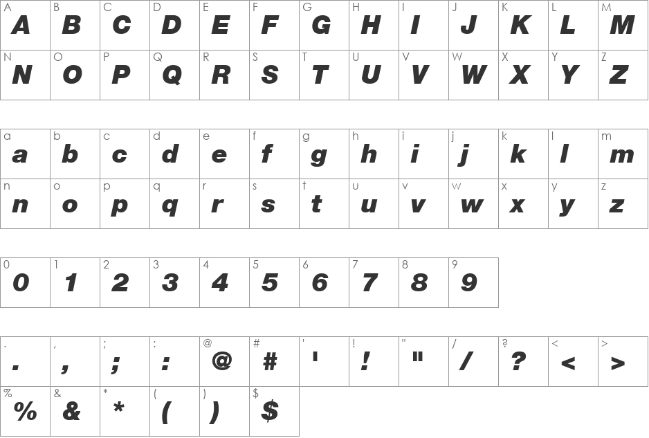 Helvetica96-Black font character map preview