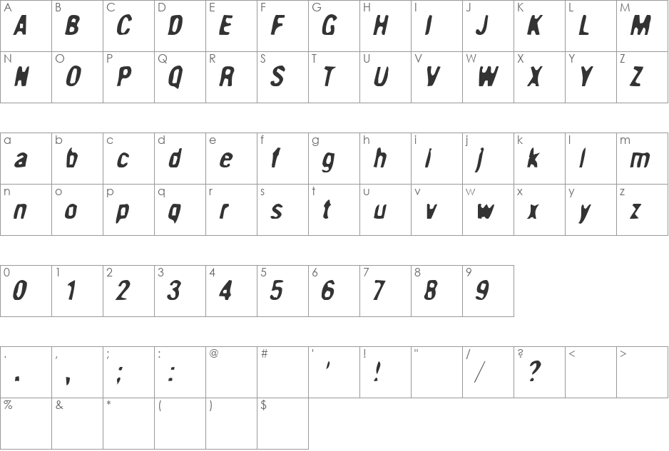 HelveticaCondensed font character map preview