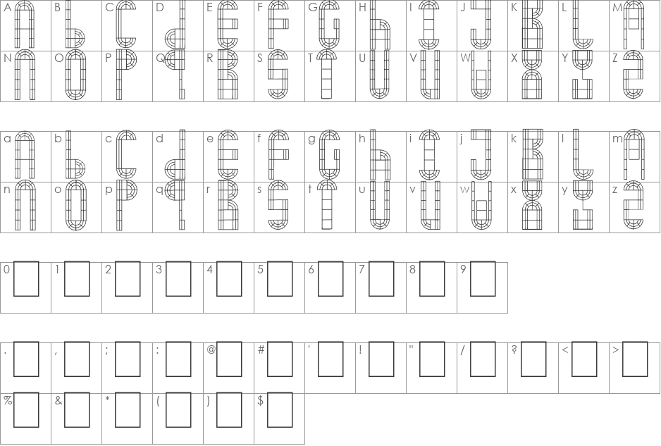 Arch Window font character map preview