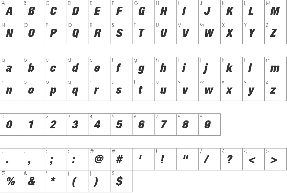 HelveticaNeue LT 97 BlackCn font character map preview