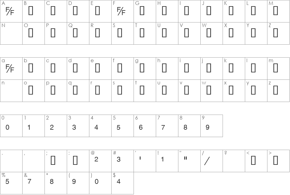 HelvFB font character map preview