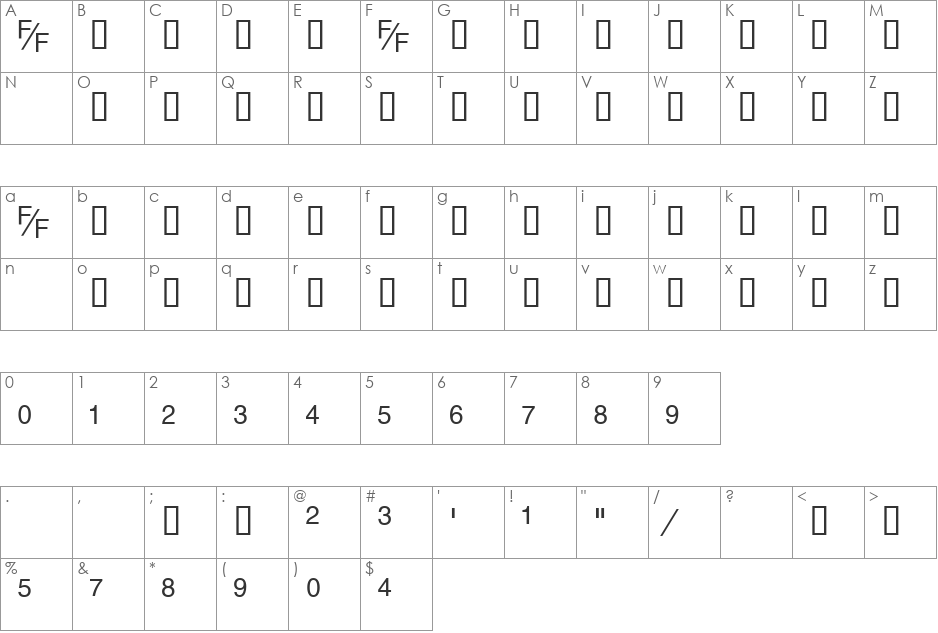 HelvFE font character map preview