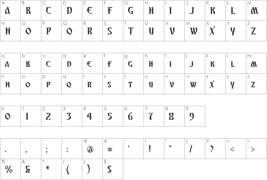 Archangel font character map preview