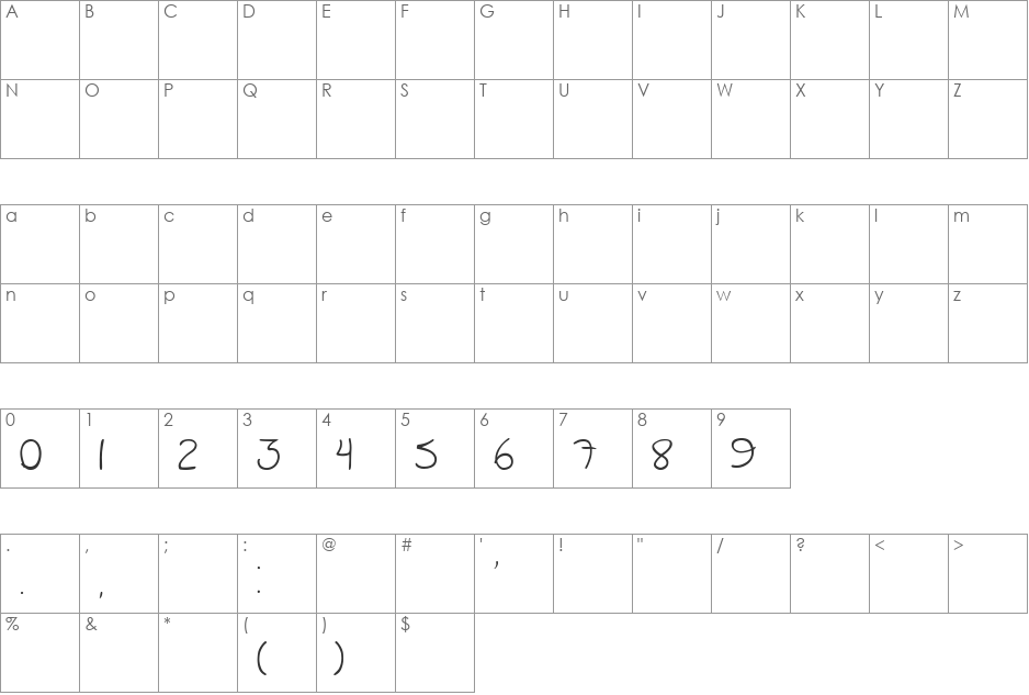 Hemdat font character map preview