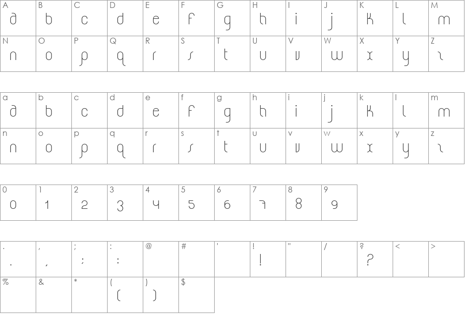 Heme1 font character map preview