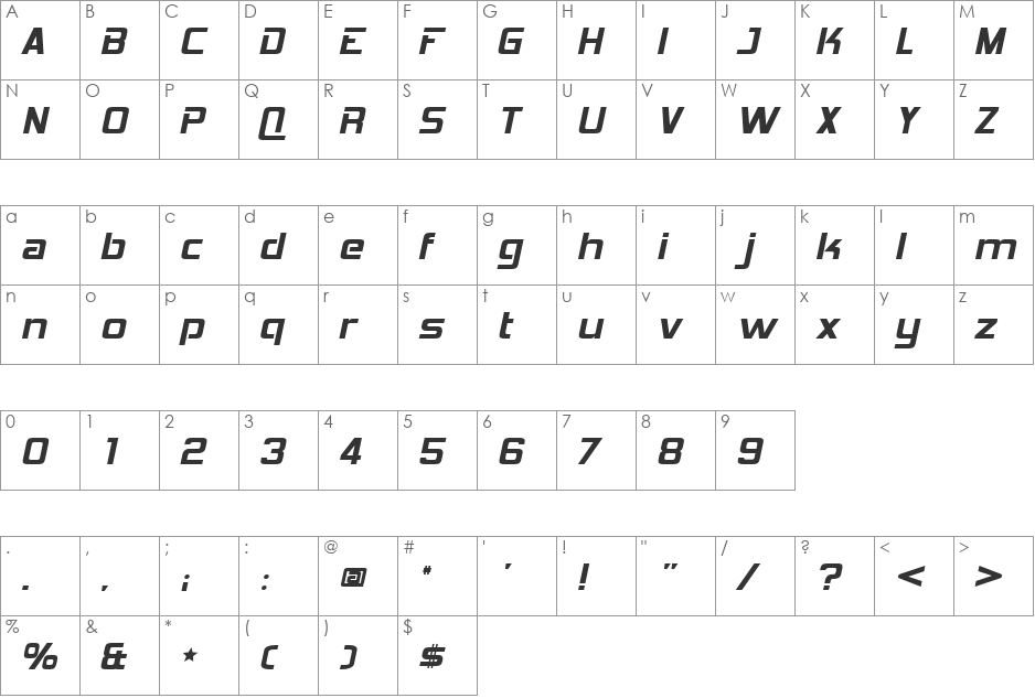 Hemi Head 426 font character map preview