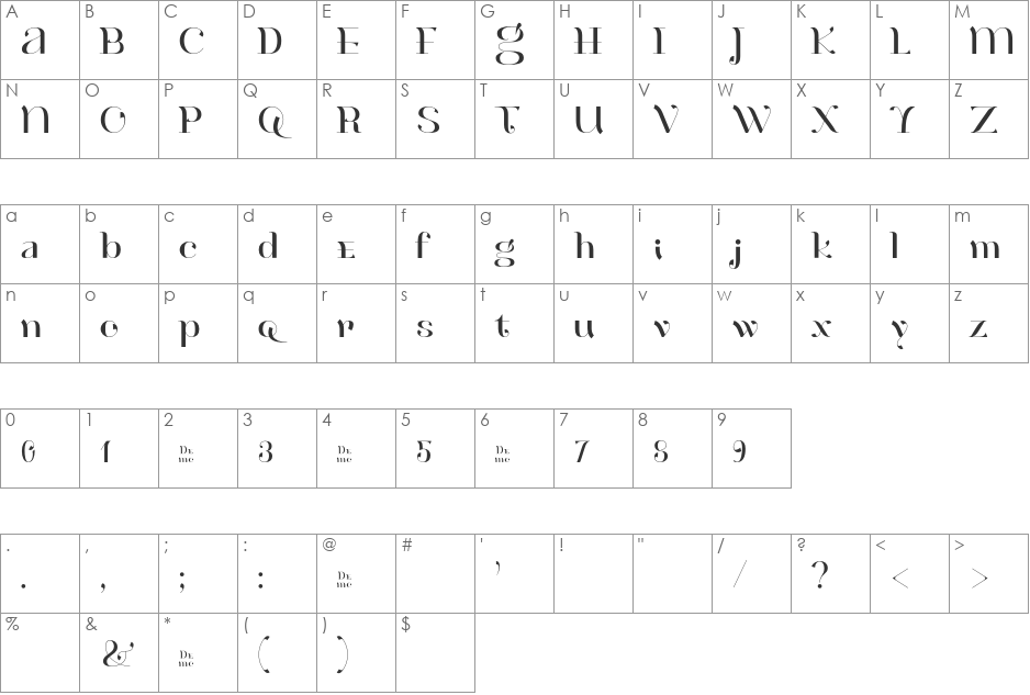 HenriModeste font character map preview