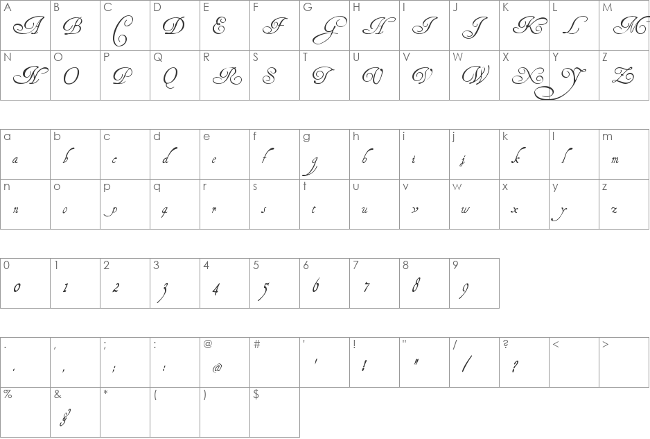 HenryMorganHand font character map preview