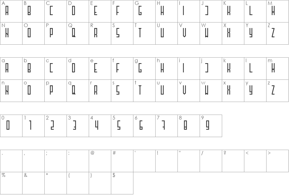 Henzy30 font character map preview